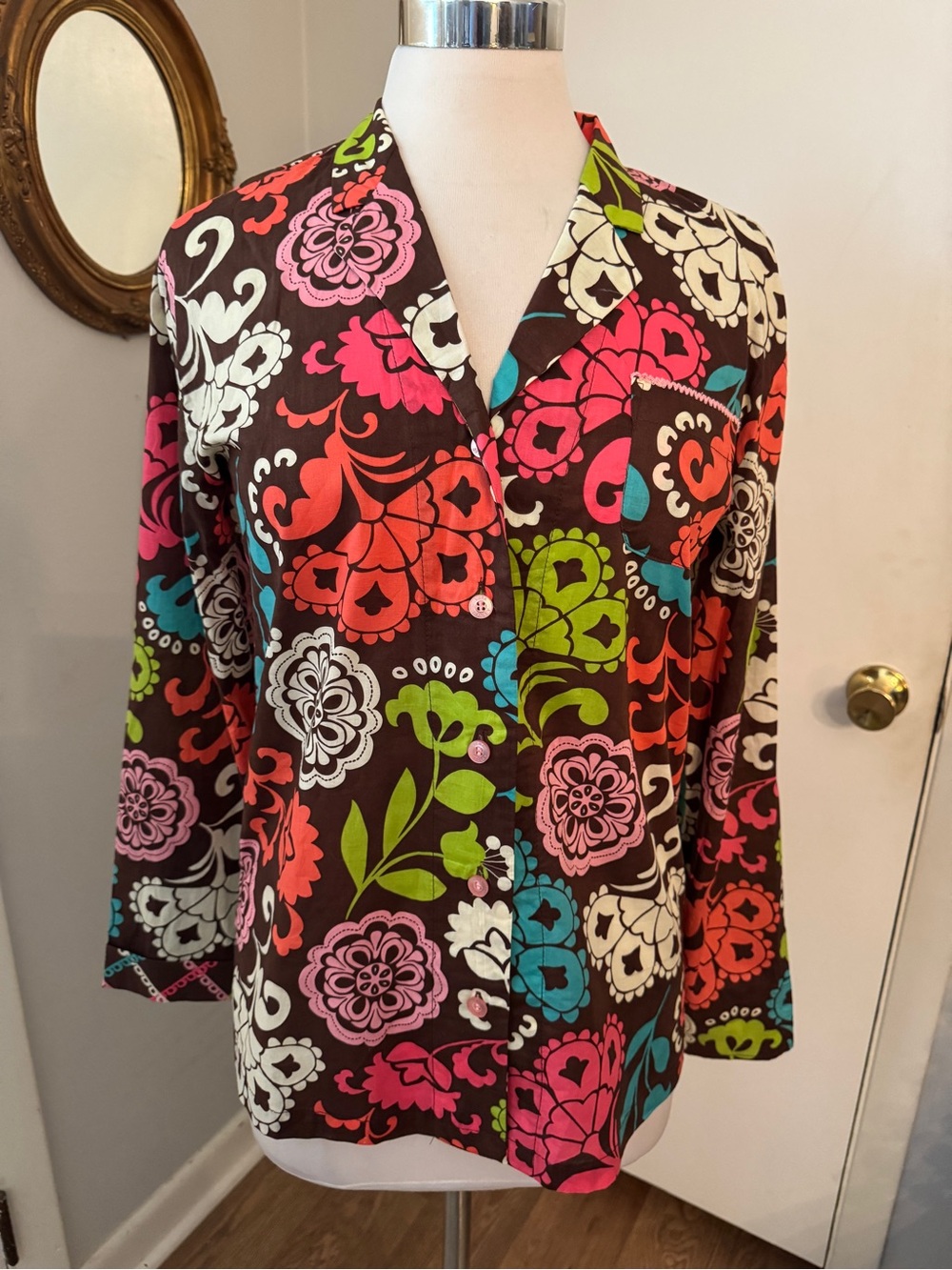 Vera Bradley Pajama Top Floral Sz S / cotton shirt colorful NWT